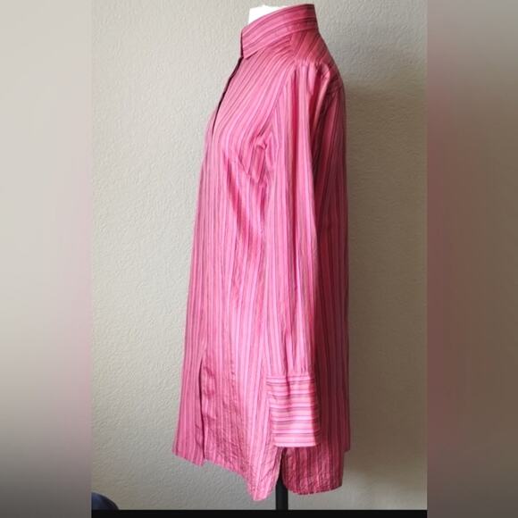Farinaz Taghavi 100% Silk Pearl Buttoned Pink Striped Duster Tunic NNT Size 8 - Picture 4 of 10
